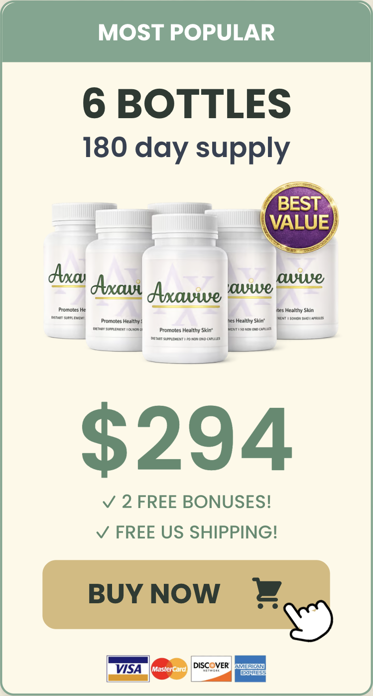 Axavive 6 bottle 180 day supply package - most popular - $294 with 2 free bonuses and free US shipping